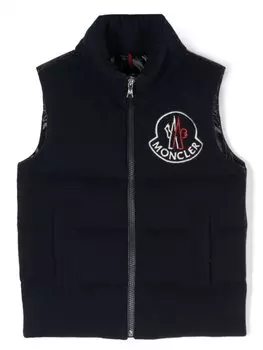Moncler Enfant вельветовый жилет с вышитым логотипом, синий