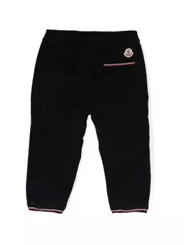 Moncler Enfant зауженные вельветовые брюки с нашивкой-логотипом, синий