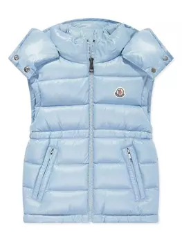 Moncler Enfant жилет с капюшоном и нашивкой-логотипом, синий