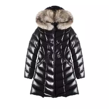 Moncler Fulmarus Длинное пальто на молнии с меховым воротником, цвет Черный