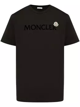 Moncler футболка из хлопка с флокированным логотипом, черный