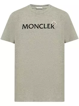 Moncler футболка из хлопка с флокированным логотипом, серый