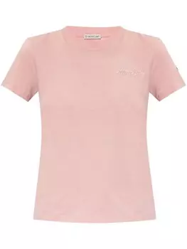 Moncler футболка из хлопка с нашивкой-логотипом, розовый