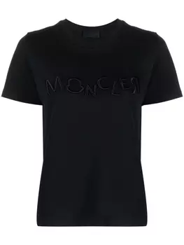 Moncler футболка с вышитым логотипом, черный