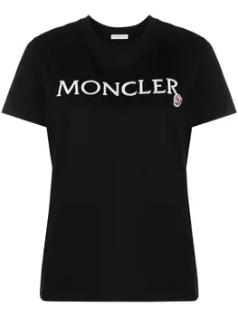 Moncler футболка с вышитым логотипом, черный