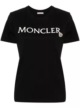 Moncler футболка с вышитым логотипом, черный