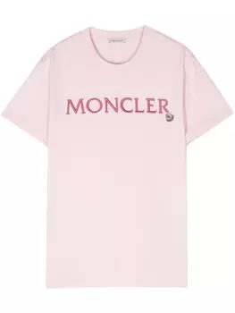 Moncler футболка с вышитым логотипом, розовый