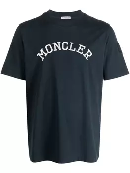 Moncler футболка с вышитым логотипом, синий