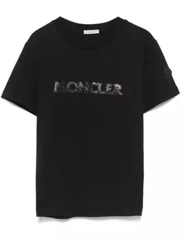 Moncler футболка, украшенная кристаллами, черный