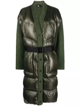 Moncler Grenoble длинный кардиган с дутыми вставками, зеленый
