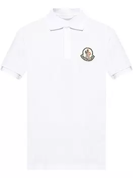Moncler хлопковая рубашка-поло с нашивкой-логотипом, белый
