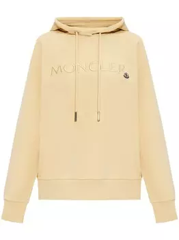 Moncler хлопковая толстовка с капюшоном и вышитым логотипом, нейтральный цвет