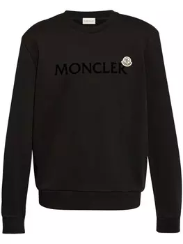Moncler хлопковая толстовка с вышитым логотипом, черный