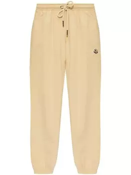 Moncler хлопковые спортивные брюки с нашивкой-логотипом, нейтральный цвет