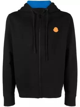 Moncler худи на молнии с нашивкой-логотипом, черный