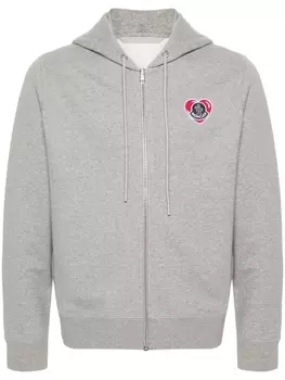 Moncler худи на молнии с нашивкой-логотипом, серый
