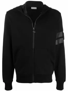 Moncler худи на молнии с нашивкой-логотипом, черный