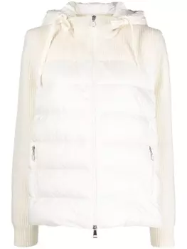 Moncler кардиган с капюшоном и стегаными вставками, нейтральный цвет
