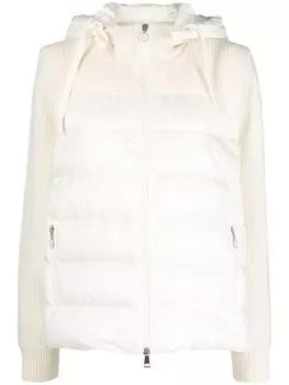 Moncler кардиган с капюшоном и стегаными вставками, нейтральный цвет