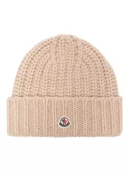 Moncler кашемировая шапка бини с нашивкой-логотипом, нейтральный цвет
