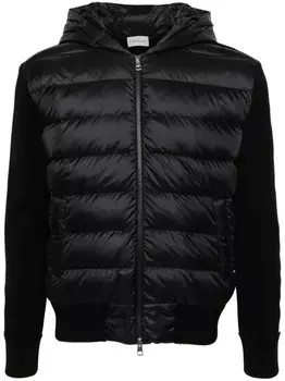 Moncler куртка-пуховик с капюшоном и трикотажными вставками, черный