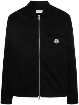 Moncler куртка-рубашка с нашивкой-логотипом, черный