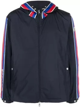 Moncler куртка с капюшоном и отделкой в полоску, синий