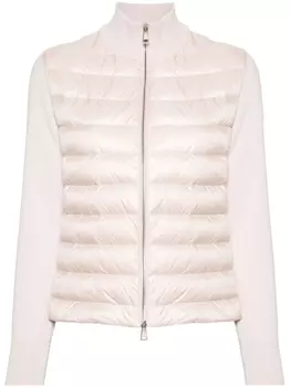 Moncler куртка с рукавами в рубчик и логотипом, розовый
