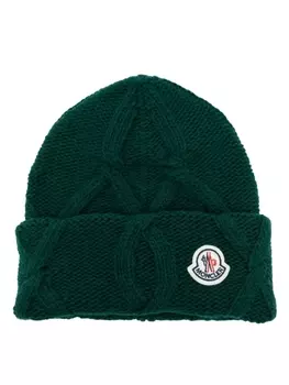 Moncler logo-patch wool beanie, зеленый