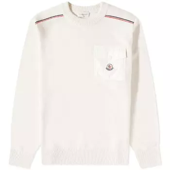 Moncler Maya Карманный трикотаж с круглым вырезом, белый