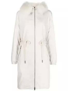 Moncler пальто миди на молнии с капюшоном, нейтральный цвет