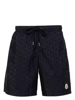Moncler плавки-шорты с кулиской и монограммой, синий