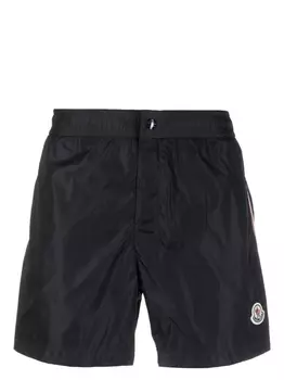 Moncler плавки-шорты с нашивкой-логотипом, синий