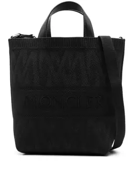 Moncler плетеная сумка-тоут с вышитым логотипом, черный