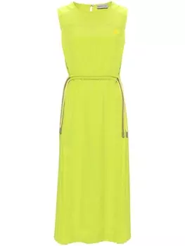 Moncler плиссированное платье миди с логотипом, зеленый