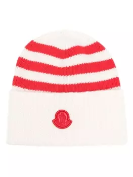Moncler полосатая шапка бини в рубчик, белый
