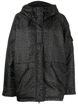 Moncler пуховик с капюшоном и леопардовым принтом, зеленый
