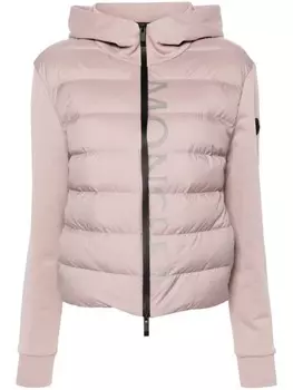 Moncler пуховик с капюшоном и логотипом, розовый