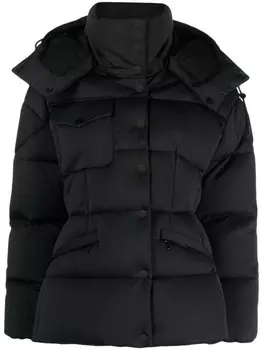 Moncler пуховик с капюшоном и нашивкой-логотипом, черный