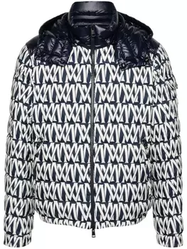 Moncler пуховик с монограммой, синий