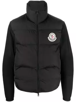 Moncler пуховик с нашивкой-логотипом, черный