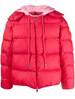 Moncler пуховик с нашивкой-логотипом, красный