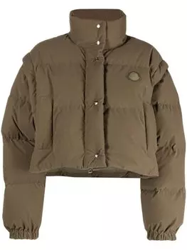 Moncler пуховик с нашивкой-логотипом, зеленый
