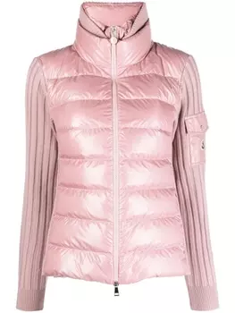 Moncler пуховик с трикотажной вставкой, розовый