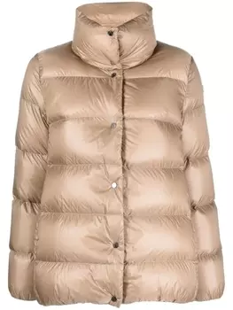 Moncler пуховик с воротником-воронкой, коричневый