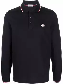 Moncler рубашка поло с длинными рукавами и нашивкой, синий