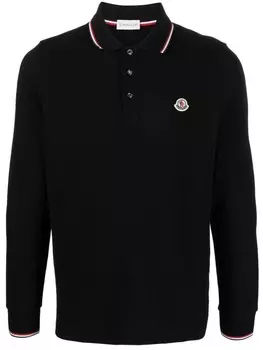 Moncler рубашка поло с нашивкой-логотипом, черный