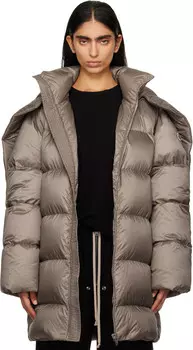 Moncler + Серый пуховик с капюшоном Cyclopic Rick Owens