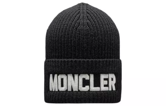 Moncler Шапка-бини из мериносовой шерсти и полиэстера, унисекс, черная