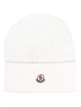 Moncler шапка бини из смесовой вирджинской шерсти с логотипом, белый